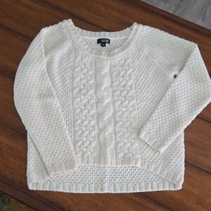 A.N.A. Ivory Hi Low Cable Knit Sweater